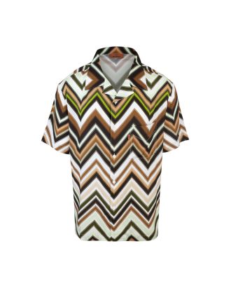 Short-sleeved viscose shirt with zig zag print