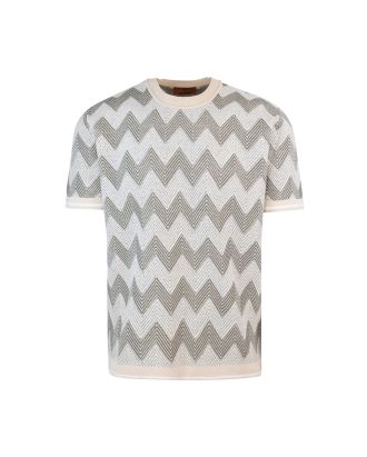 Chevron cotton knit T-shirt with contrasting profiles