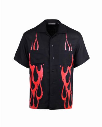 Camicia bowling con fiamme rosse