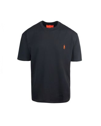 Black crew-neck T-shirt with embroidered logo