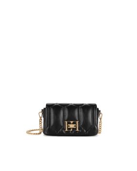 Small black puffy bag with logo plaque