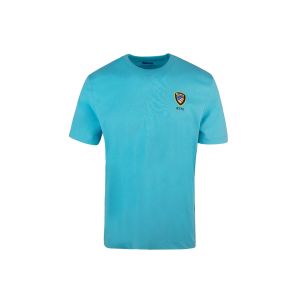 T-shirt celeste in cotone con stampa logo mini scudetto
