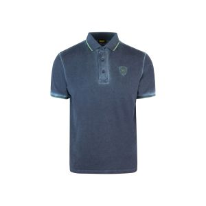 Polo shirt with logo and blue knitted collar