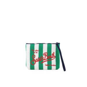 Aline clutch bag in green striped terry cloth
