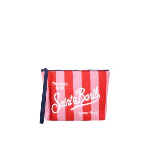 Aline red and pink striped clutch bag