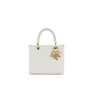 Small shopper in jacquard raffia with ivory charms
