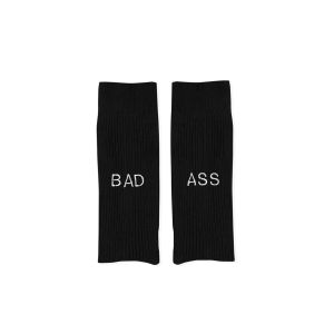 Black socks with "Bad Ass" embroidery