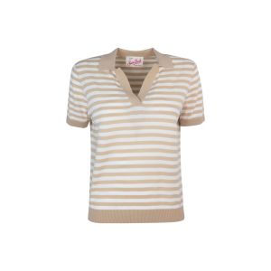 Beige striped terry polo shirt