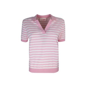 Pink striped terry polo shirt
