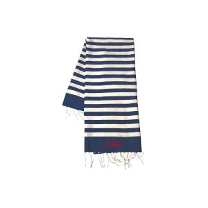 Blue striped beach towel with embroidery
