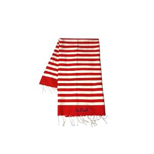 Red stripe beach towel with embroidery