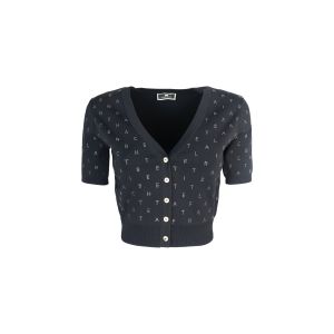 Cardigan cropped in viscosa con lettering in strass