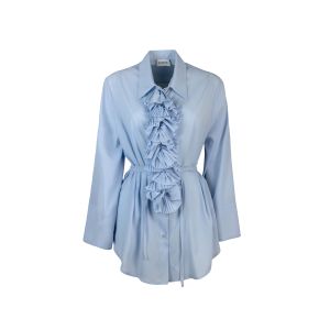 Shirt with light blue rouches