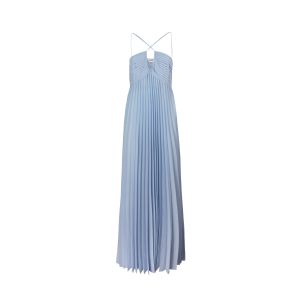 Long pleated dress with crisscross in powder blue