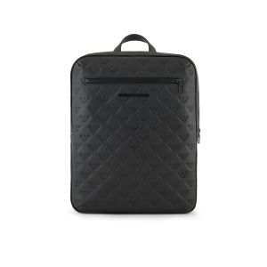 Slim black leather backpack with all-over eagle logo