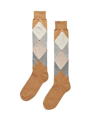 Long cotton socks with a diamond pattern