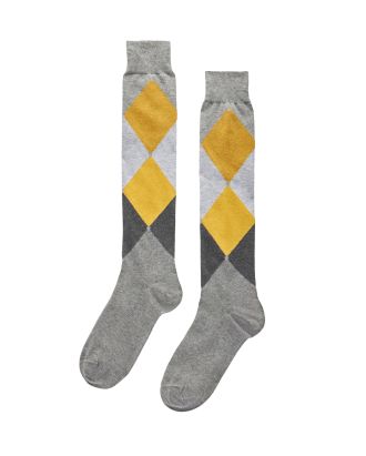 Long cotton socks with a diamond pattern