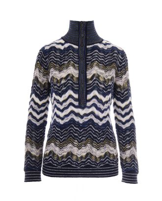 Blue Yellow Mock Neck Sweater