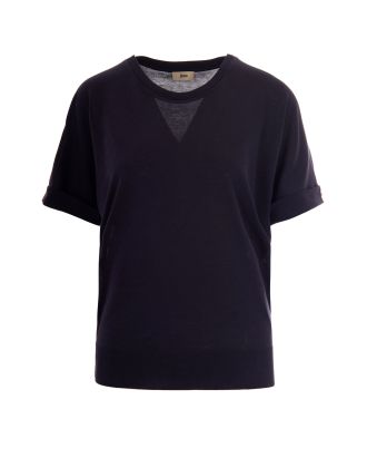 Glam Knit Effect T-shirt Blue Navy