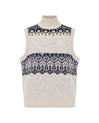 Maglia Smanicata Jacquard Natural Fair Isle
